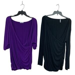 Lot of 2 In'Voland Allegrace Womens 16W 2XL Faux Wrap Long Short Sleeve Tops